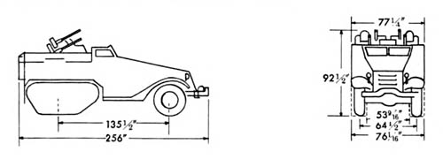 [U.S. WW2 Half-Track, Carriage, Motor, Multiple Gun, M16 Dimensions Diagram]